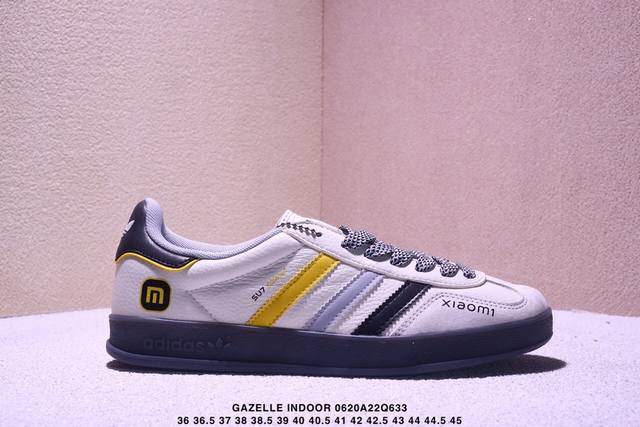 公司级Adidas Originals Gazelle Indoor Indoor T头鞋 小米联名 防滑耐磨轻便 低帮 板鞋 男女同款 白黑 以柔软的皮革鞋面
