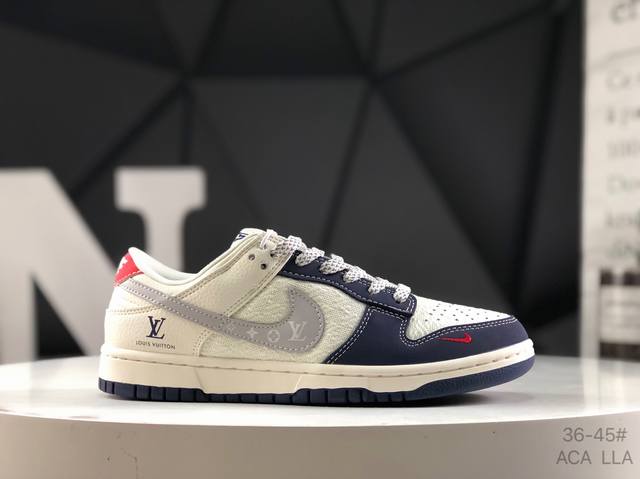 海外爆款限量发售！耐克 Nike Jordan Air Jordan 1“Lv联名 蓝红帆布拼接” 高端定制 搭配灰色勾印花，今年最流行配色搭配，海外潮流爆款