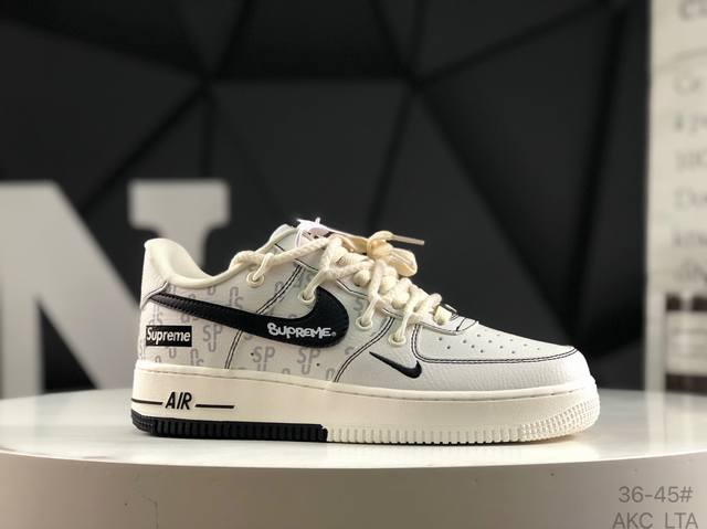 海外爆款限量发售！高端定制 耐克 Nike Air Force 1 '07 Low Supreme联名--- 白黑印花 高端定制 低帮休闲板鞋 定制鞋盒 大厂纯