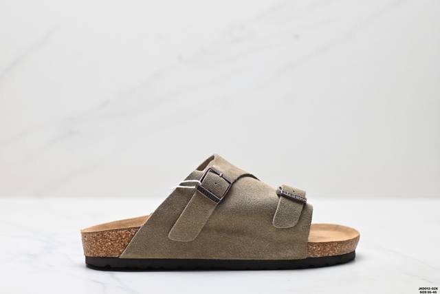 公司级Birkenstock勃肯半拖凉鞋系列 克罗心双扣金属扣设计 双杠绑带夏季凉鞋 采用质地柔软牛皮绒面革植入羊羔毛鞋垫和里衬材质中底搭载缓震软木橡胶 外置E