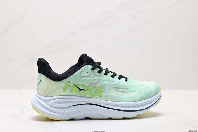 公司级Hoka M Clifton 10 轻量低帮户外越野跑鞋 户外山脉越野轻量运动跑鞋 鞋面用轻的无缝架构 鞋带用了弹性不易松脱的扁宽弹性鞋带 轻薄的Tpu贴