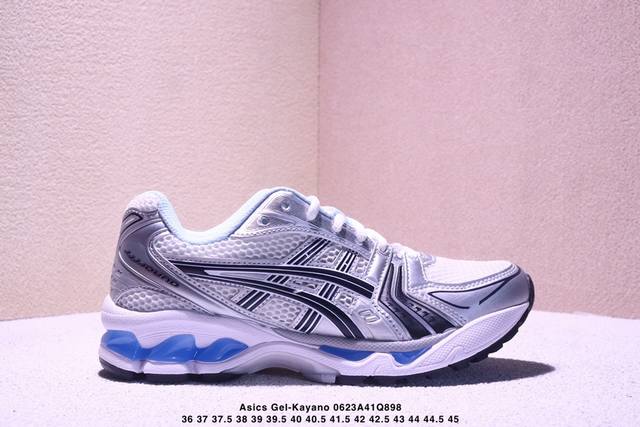 公司级Asics Gel-Kayano 14 公司级版本 银灰绿 亚瑟士运动休闲透气专业跑鞋 采用工程弹性双层再生针织密度鞋面材质 后跟3D可视Gel缓震乳胶物