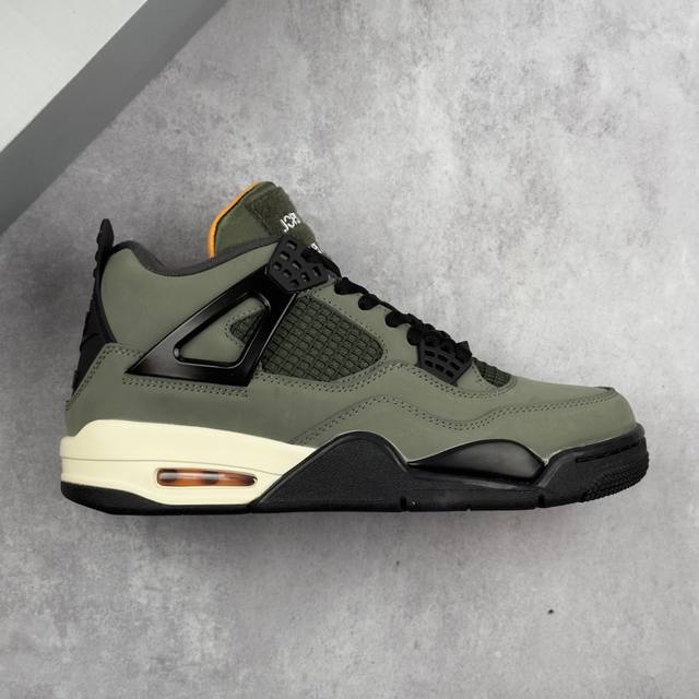 本地 核心私 Undefeated X Air Jordan 4 Og Aj4 乔4橄榄绿麂皮 中帮 复古文化休闲篮球鞋 #鞋面采用橄榄绿麂皮材质，醒目的橙色与