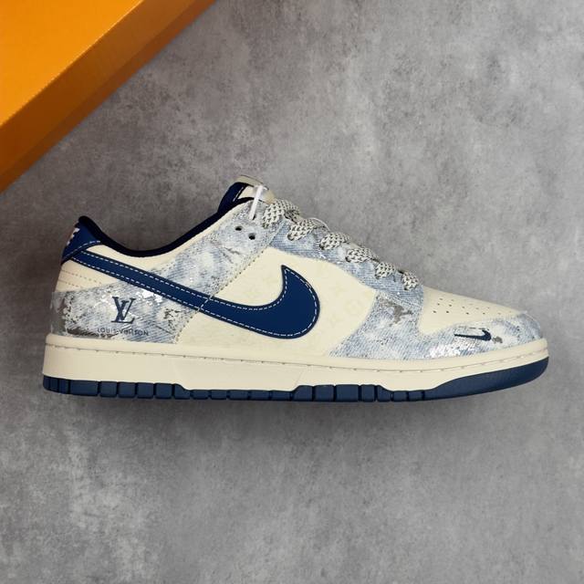 本地 核心私 耐克 Nike Air Dunk Low 1“Lv联名 牛仔夜幕蓝 ”经典牛仔蓝搭配 满天星鞋带 低帮复古减震防滑耐磨篮球鞋 定制鞋盒 大厂纯原品