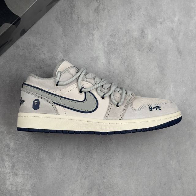 特价本地 核心私 Air Jordan 1 Low Aj1 乔1 Bape联名-灰蓝抽绳 高端定制 低帮复古篮球鞋 #定制鞋盒 大厂纯原品质出货 超高清洁度 皮