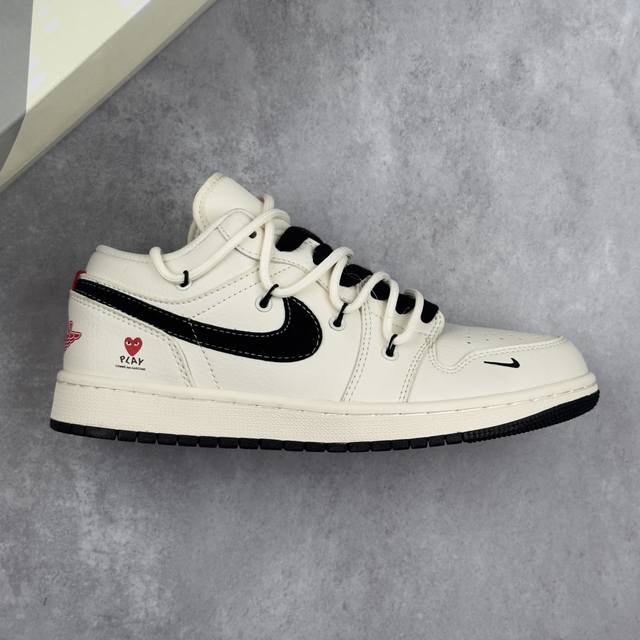 特价本地 核心私 Air Jordan 1 Low Aj1 乔1 川久保玲联名-米黑白 高端定制 低帮复古篮球鞋 #定制鞋盒 大厂纯原品质出货 超高清洁度 皮料