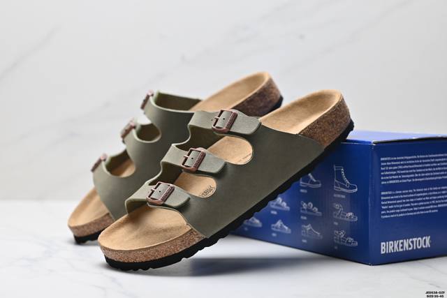 公司级Birkenstock勃肯半拖凉鞋系列 克罗心双扣金属扣设计 双杠绑带夏季凉鞋 采用质地柔软牛皮绒面革植入羊羔毛鞋垫和里衬材质中底搭载缓震软木橡胶 外置E