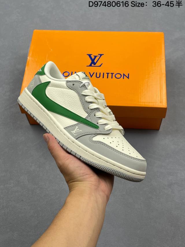 Louis Vuitton X Travis Scott X Air Jordan 1 Low 路易威登 X Aj1 低帮 Lv米白蓝倒勾联名 Aj1 乔丹1代