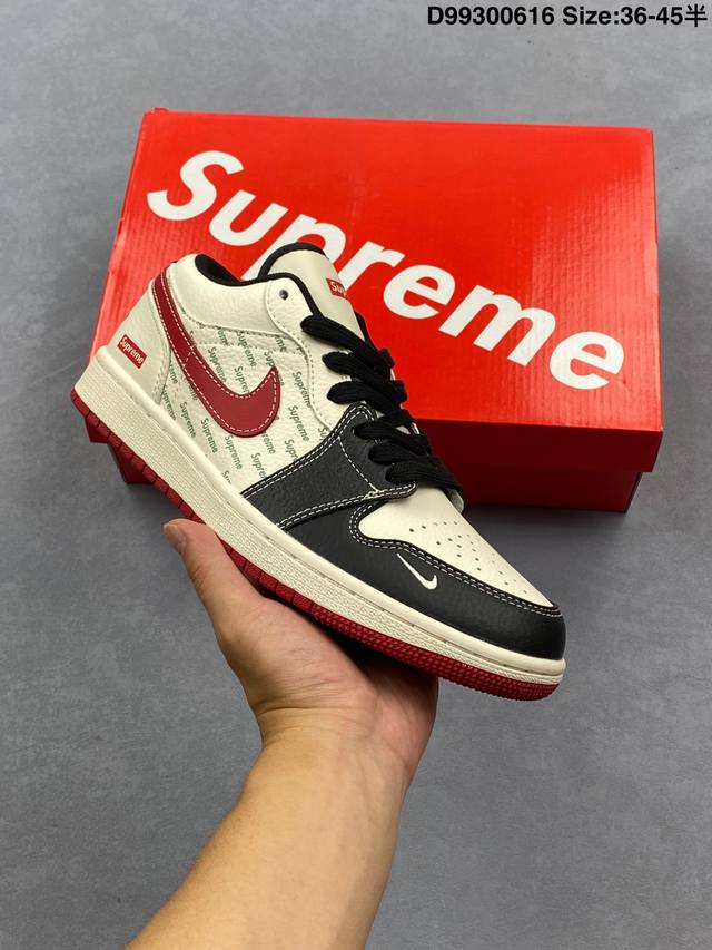 定制版Jordan Air Jordan 1 Supreme联名 纯原大厂出品 极力推荐 定制鞋盒 大厂纯原品质出货 超高清洁度 皮料切割干净无任何毛边 细节完
