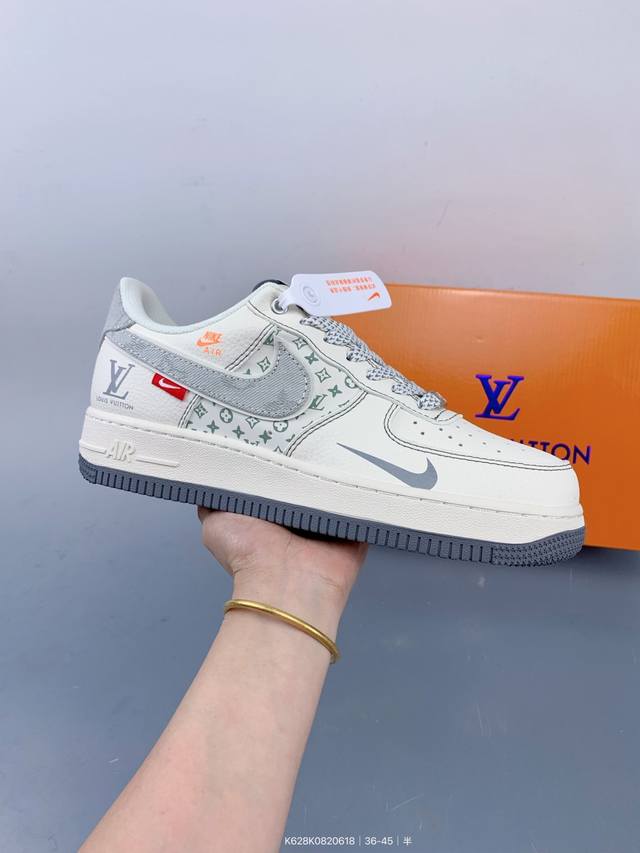 公司级Nike Air Force 1 '07 Low “Lv联名 灰布勾灰底”空军一号 低帮 运动鞋 休闲鞋 折边针车 工艺难度大 原楦头原纸板 原装鞋盒 定