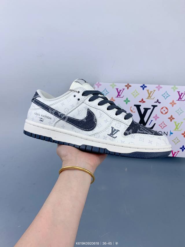 Nike Sb Dunk Low“Lv联名 碳灰牛仔” 周年高端定制 低帮休闲板鞋 夜光效果 定制鞋盒 大厂纯原品质出货 超高清洁度 皮料切割干净无任何毛边 细