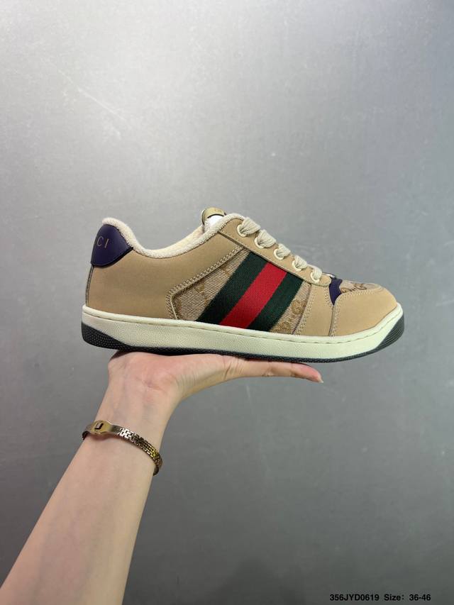 公司级Gucci 古驰 Screener 运动休闲时装奢侈品系列 Gg珐琅扣 擦脏做旧小脏鞋 高端零售海淘商家混卖版本 东莞纯原品质 原鞋对照工艺生产 原厂一致