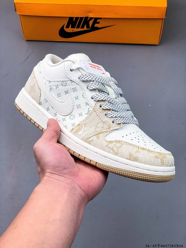 集图 公司级头层！耐克Nike Air Jordan 1 Low Aj1乔1 低帮潮流缓运动休闲板鞋。Aj1 低帮拼接 完美版型真头层牛皮# 内置缓震气垫 原鞋