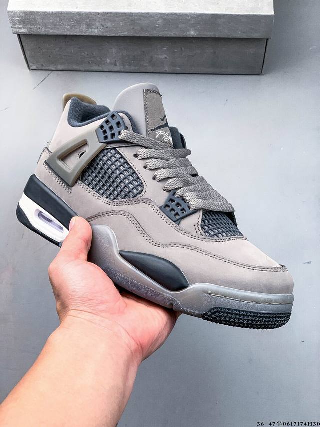 Air Jordan 4 Aj4代中帮复古休闲运动文化篮球鞋。秉承轻量化的速度型篮球鞋设计思想完成设计，降低重量的同时提升舒适度，中底延续前作使用了分离式后掌可