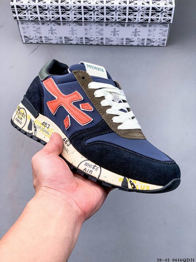 集图 Premiata 普拉米亚达 意大利鞋履品牌.打造出一款休闲 时尚运动鞋鞋面采用磨砂牛皮拼接尼龙面料、舒适透气的牛皮垫脚、原版超轻大底 0616Qd31
