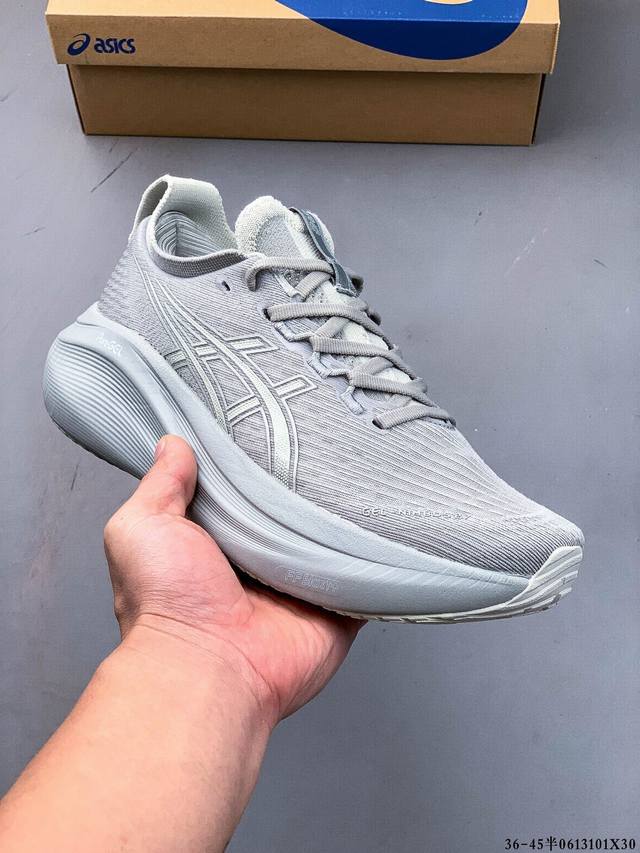 公司级！Asics Gel-Nimbus 27 舒适防滑耐磨低帮休闲跑步鞋 鞋底采用了轻质发泡材料 并在后跟和前掌处采用了Asics亚瑟士核心科技-Gel缓震胶