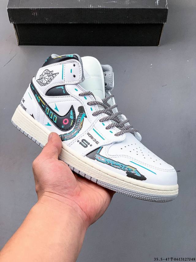 公司级头层！Air Jordan 1 Mid 乔1 潮流缓震运动休闲板鞋 原装头层皮革 内置缓震气垫 原鞋开模 拒绝公底 原汁原味 忠于原版 0613127J4