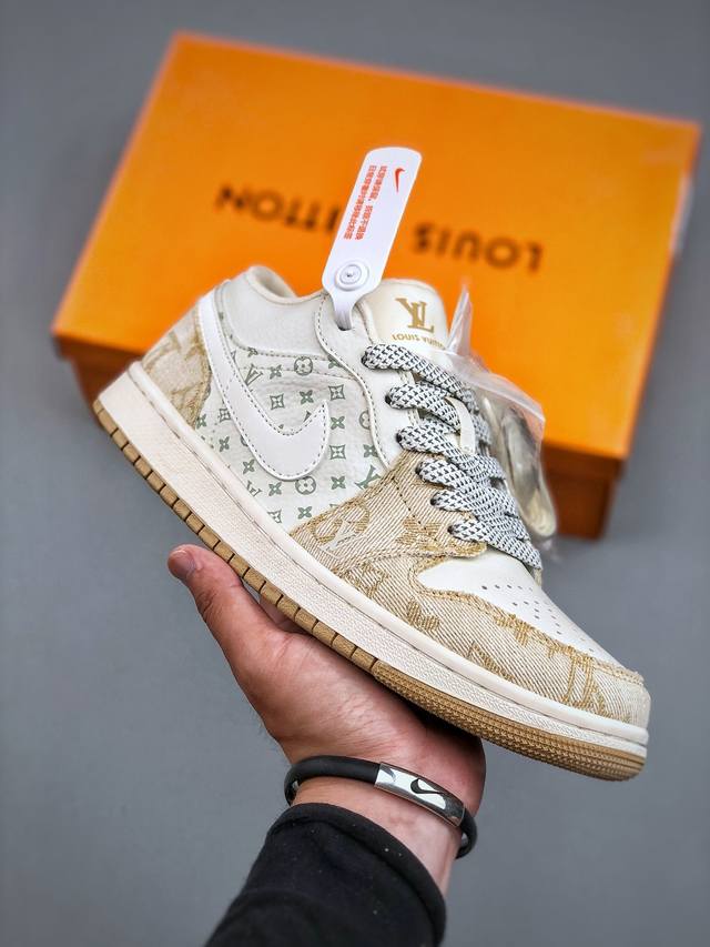 今日福利款 Nike Jordan Air Jordan 1“Lv联名 牛仔卡其” 高端定制 低帮 复古 减震 防滑 耐磨 篮球鞋 定制鞋盒 大厂纯原品质出货