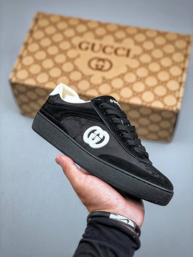 Gucci Interlocking G Suede Sneaker G74系列低帮复古百搭休闲运动板鞋 升级官方最新全套专柜代购 酒红色配件及包装物 附送官方