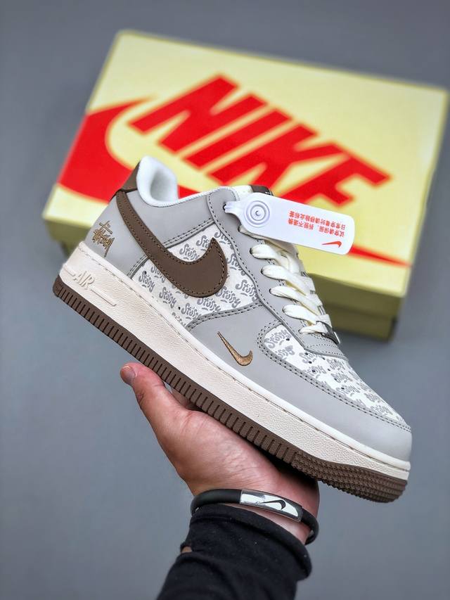 Nike Air Force 1 Low 07 X Stussy 灰白小勾原楦头原纸板 打造纯正低帮空军版型专注外贸渠道 全掌内置蜂窝气垫 原盒配件 原厂中底钢