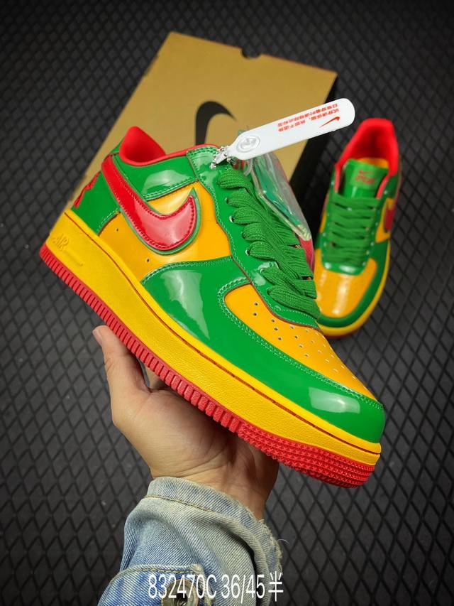 C Air Force 1' 07 绿金红漆皮 原楦头原纸板 打造纯正空军版型 专注外贸渠道 全掌内置蜂窝气垫 #原盒配件 原厂中底钢印、拉帮完美 货号：Ih4