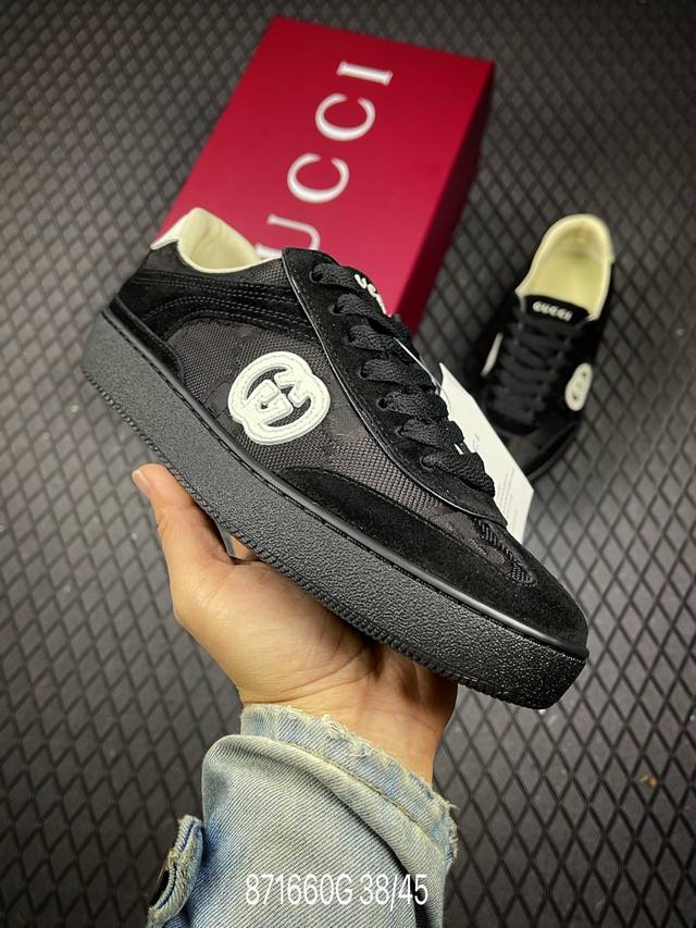 G Gucci Interlocking G Suede Sneaker G74系列低帮复古百搭休闲运动板鞋 升级官方最新全套专柜代购 酒红色配件及包装物 附送