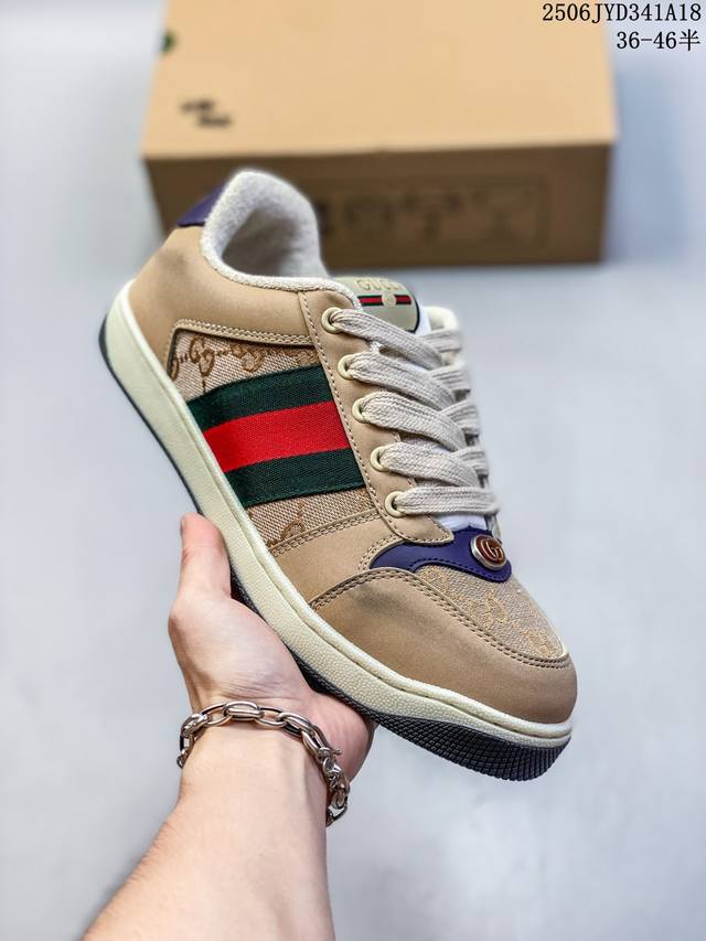 公司级Gucci 古驰 Screener 运动休闲时装奢侈品系列 Gg珐琅扣 擦脏做旧小脏鞋 高端零售海淘商家混卖版本 东莞纯原品质 原鞋对照工艺生产 原厂一致