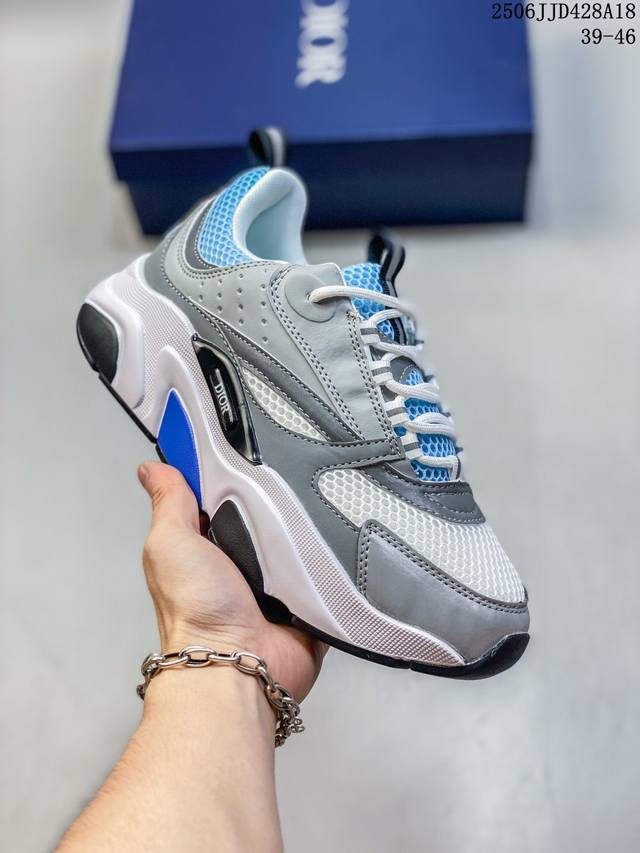 法国高奢时装品牌-迪奥 桀傲 Dior Homme B22 Trainer Sneaker系列复古厚底老爹风休闲运动慢跑鞋 原楦原纸版数据开发,采用光滑牛皮革组