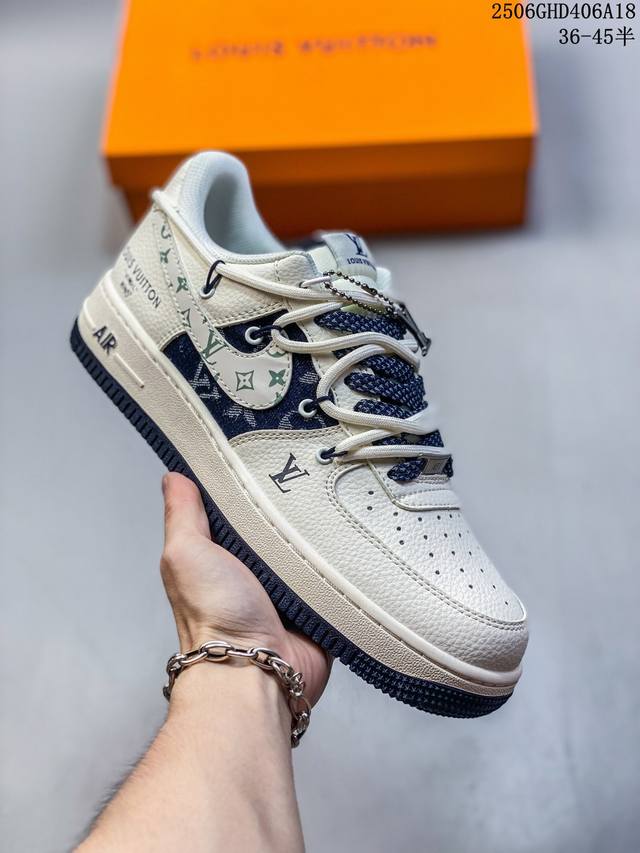 海外限量发售！公司级Nike Air Force 1 '07 Low “Lv联名 深蓝底抽绳”空军一号 低帮 运动鞋 休闲鞋 折边针车 工艺难度大 原楦头原纸板
