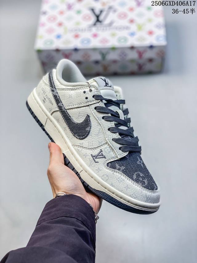 Nike Sb Dunk Low“Lv联名 碳灰牛仔” 周年高端定制 低帮休闲板鞋 夜光效果 定制鞋盒 大厂纯原品质出货 超高清洁度 皮料切割干净无任何毛边 细