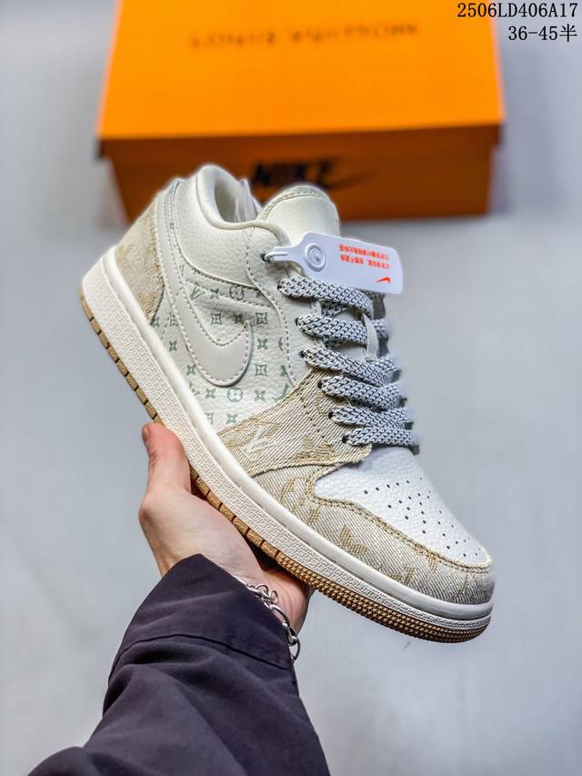 Nike Jordan Air Jordan 1“Lv联名 黑牛仔印花” 高端定制 低帮 复古 减震 防滑 耐磨 篮球鞋 定制鞋盒 大厂纯原品质出货 超高清洁度