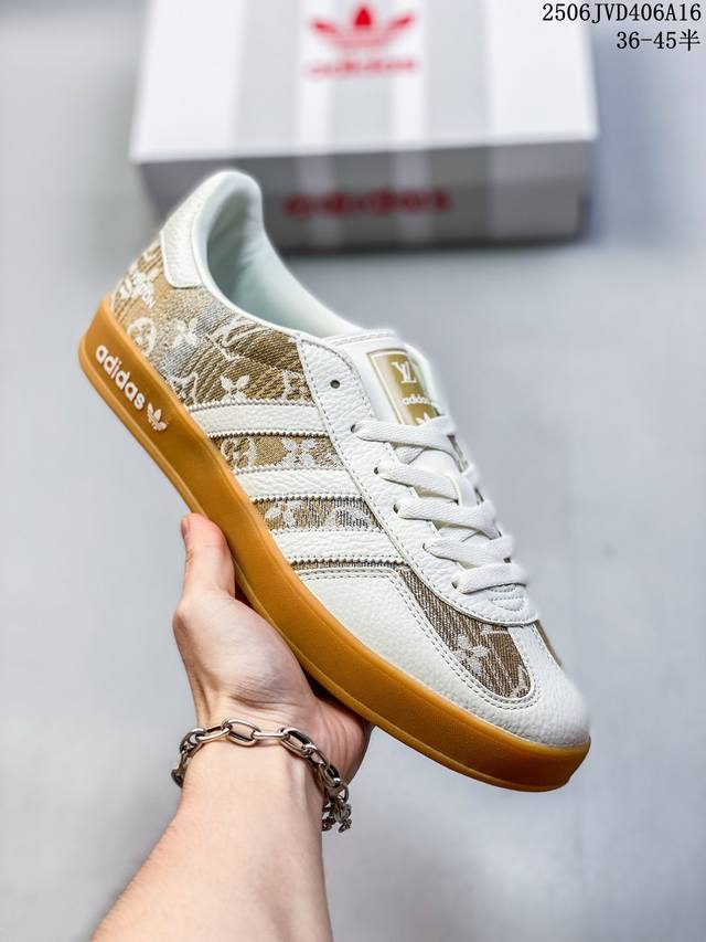 Adidas 德训鞋 “Lv联名-卡其牛仔”高端定制 大厂纯原品质出货 超高清洁度 细节完美 舒适百搭 低帮休闲板鞋 男女同款 货号：Sc9207-729 码数
