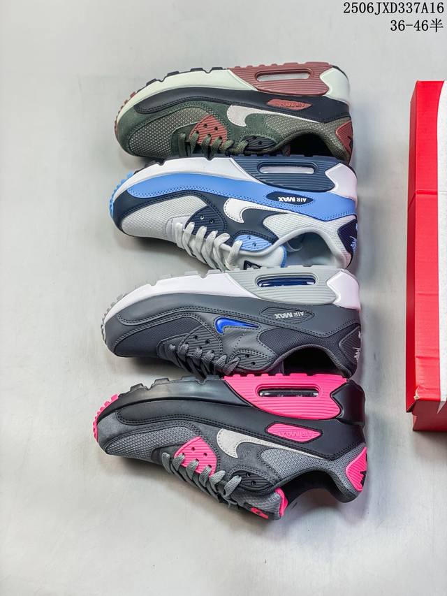 真标耐克Nike Air Max 90 经典复古小气垫缓震跑鞋 鞋面由皮和革织物打造，犀利的条线打造出酷劲十的足视觉效果 网布鞋增面强透气性，穿着为极舒适 经可
