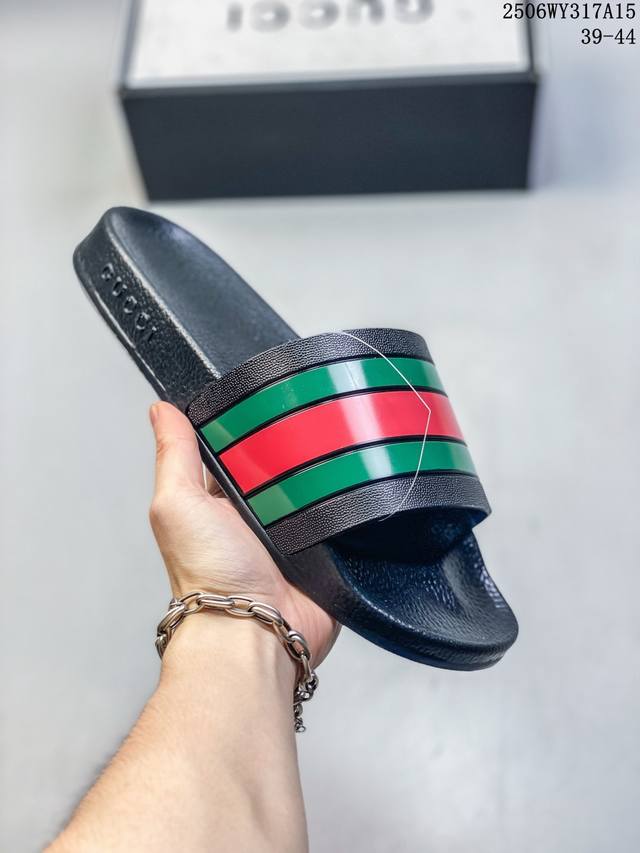 Gucci古驰 条纹织带时尚凉拖 男款 黑色 尺码：见图 编码：06Wy317A15