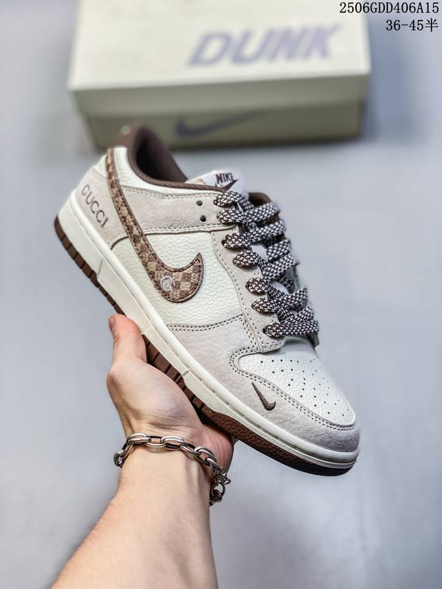 Nike Sb Dunk Low“古驰联名 老花米棕棕勾” 周年高端定制 低帮休闲板鞋 定制鞋盒 大厂纯原品质出货 超高清洁度 皮料切割干净无任何毛边 细节完美
