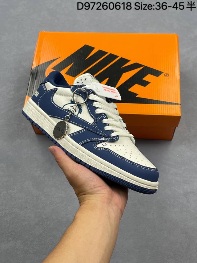 公司级Nike Air Jordan 1 X Travis Scott Aj1倒勾 乔一倒钩 ‘Diy’定制 耐克 低帮文化篮球鞋 完美品质出货 细节如图所示