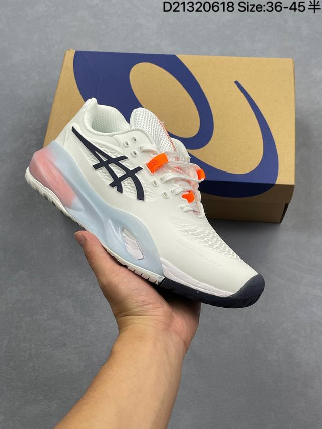 公司级Asics Gel-Resolution X 亚瑟士 专业网球鞋 没有鞋骨的设计 这是一种创新技术 它让脚底在每一次着地时都能感受到柔软而充足的缓冲 就像