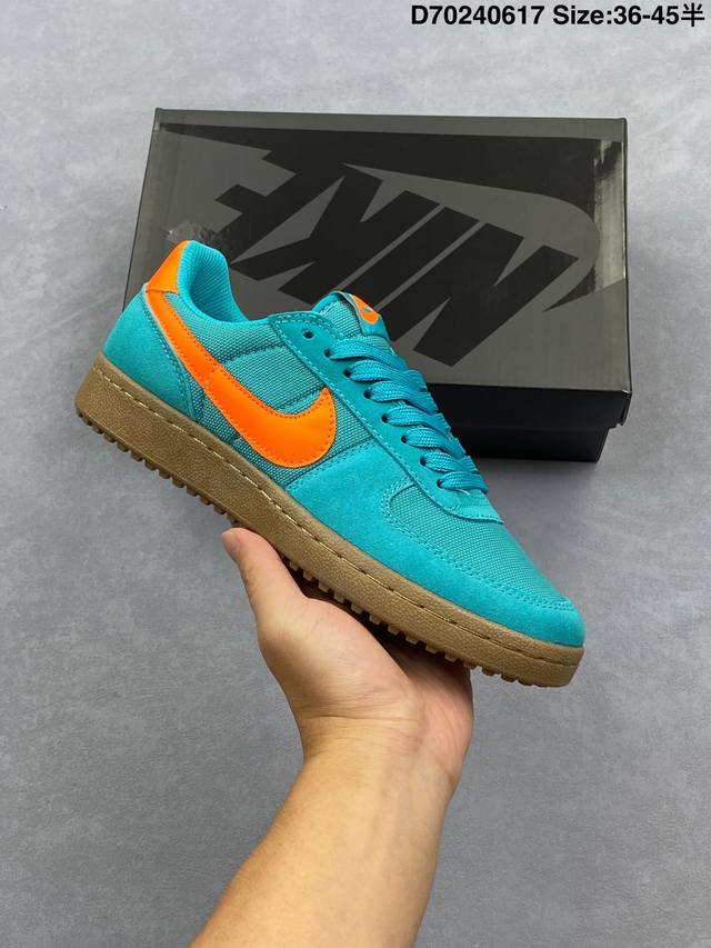 Nike 耐克 男女鞋半码制，原楦原纸版开发版型，采用粒面硬质牛剖革组合牛津布鞋面材质，外置耐磨橡胶外底重现经典宝藏鞋款重新带回，耐克Nike Field Ge
