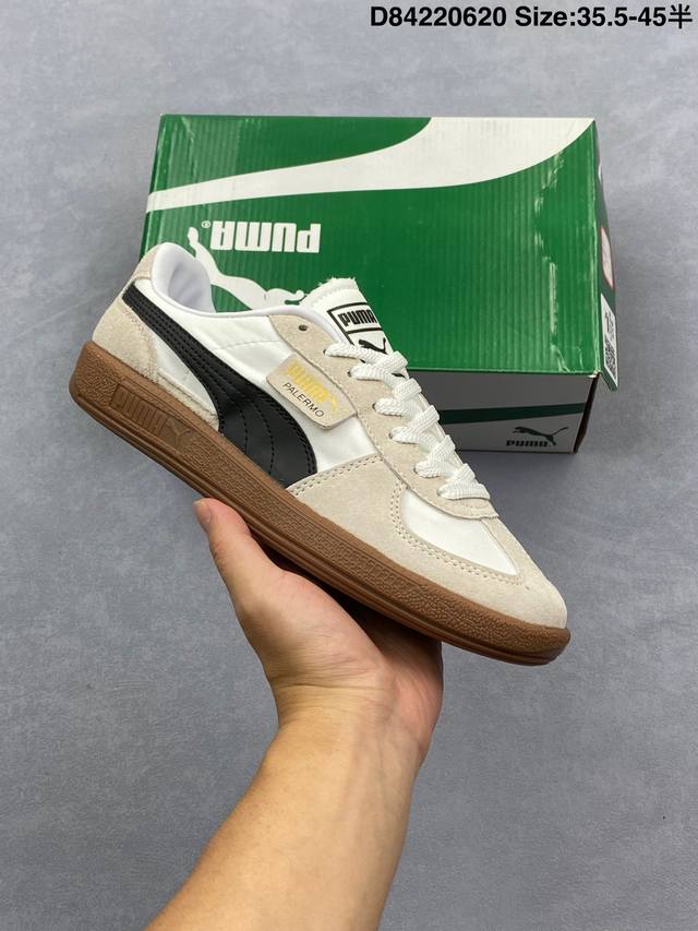 Puma Palermo Og经典休闲板鞋彪马 防滑耐磨低帮德训板鞋孔眼底座和脚趾凸起由绒面革材料制成 支持侧踏时的踏步工作 脚背和侧板采用尼龙网布 即使在健身