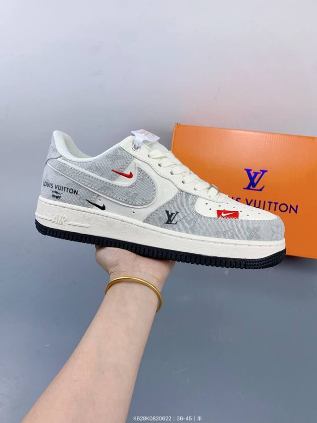 公司级Nike Air Force 1 '07 Low “Lv联名 灰牛仔双勾”空军一号 低帮 运动鞋 休闲鞋 折边针车 工艺难度大 原楦头原纸板 原装鞋盒 定