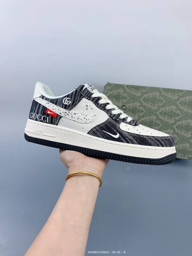 公司级Nike Air Force 1 '07 Low “Gucci古驰联名 黑白牛仔”空军一号 低帮 运动鞋 休闲鞋 折边针车 工艺难度大 原楦头原纸板 原装