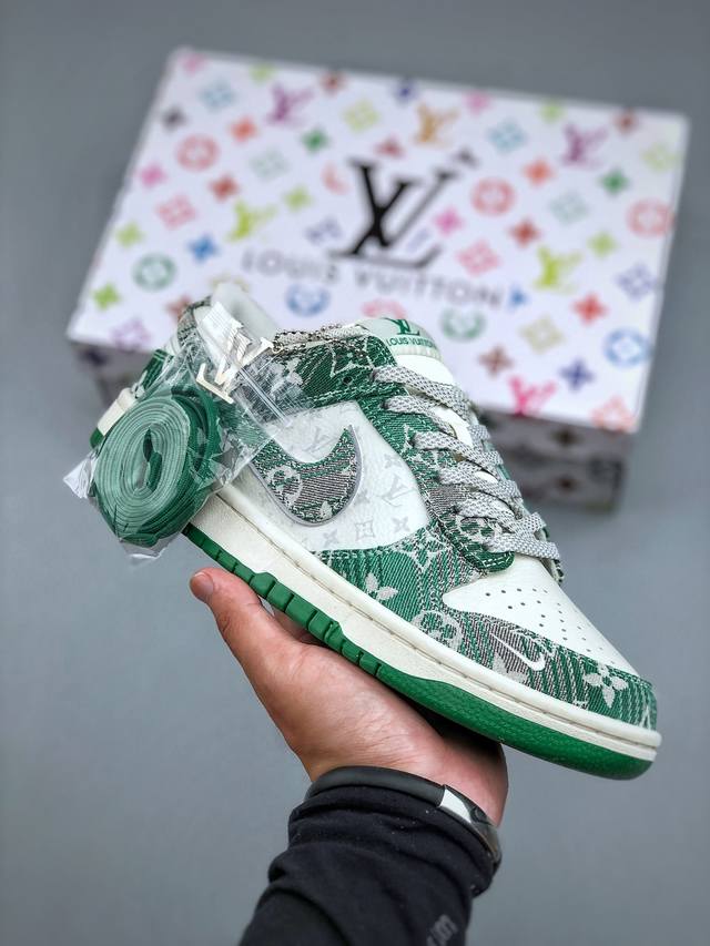 Nike Sb Dunk Low Lv联名 灰绿牛仔 周年高端定制 低帮休闲板鞋 Sc9772-811 #定制鞋盒 大厂纯原品质出货 超高清洁度 皮料切割干净无