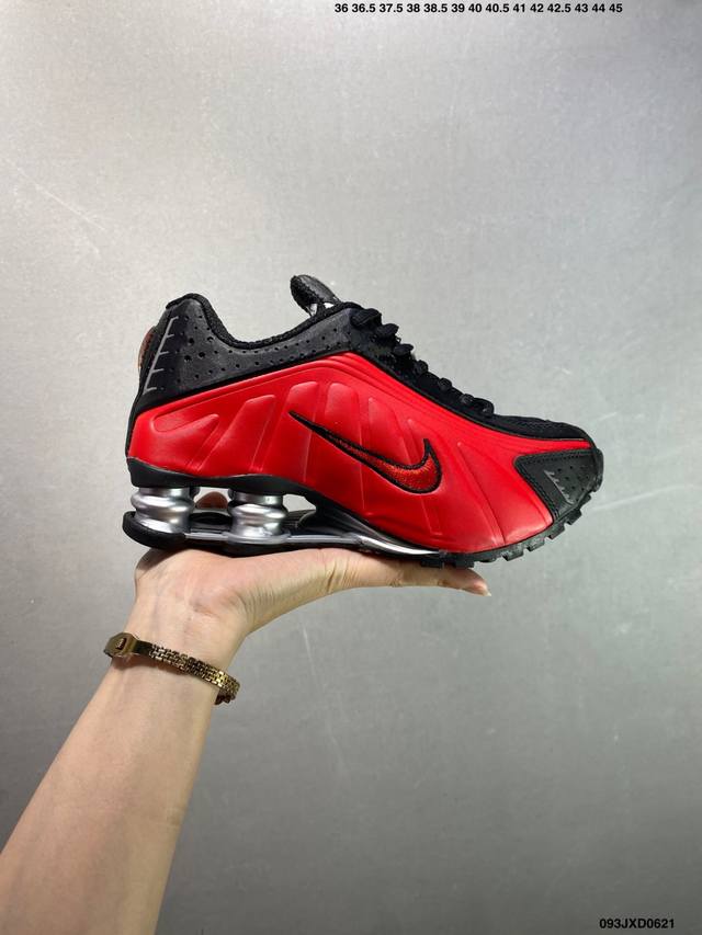 公司级Nike Shox R4 高科技专利气柱弹簧跑步鞋 黑蓝银 子弹 Id：093Jxd0621