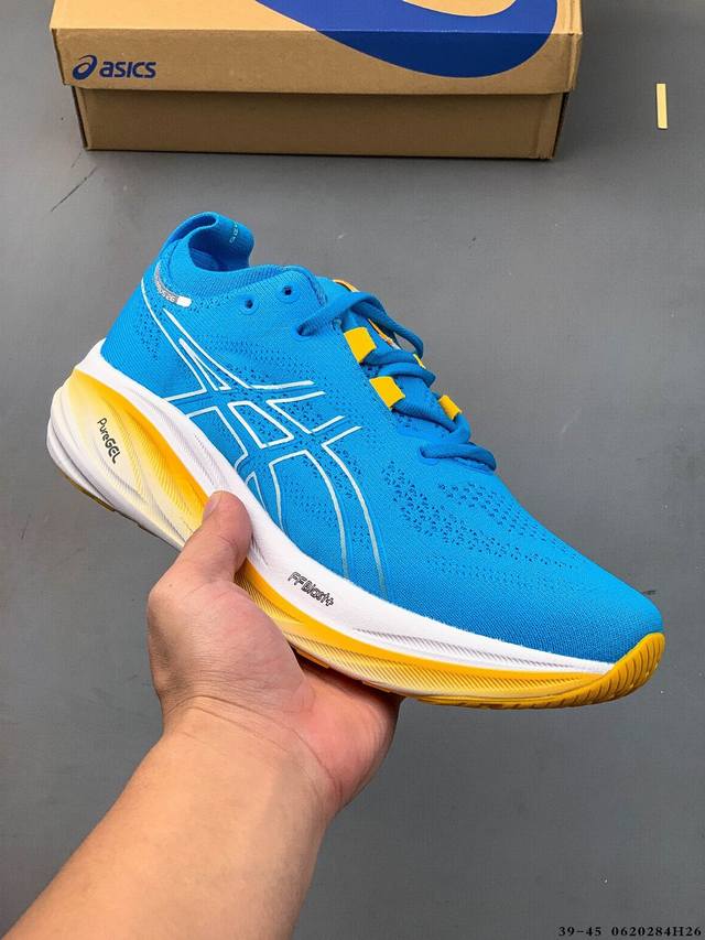 集图 Asics亚瑟士 Gel-Nimbus 26 厚底稳定跑鞋 鞋面采用双层提花网面设计，提高包裹性和透气性，后跟搭载稳定系统科技T-Gel提升整体支撑力和结