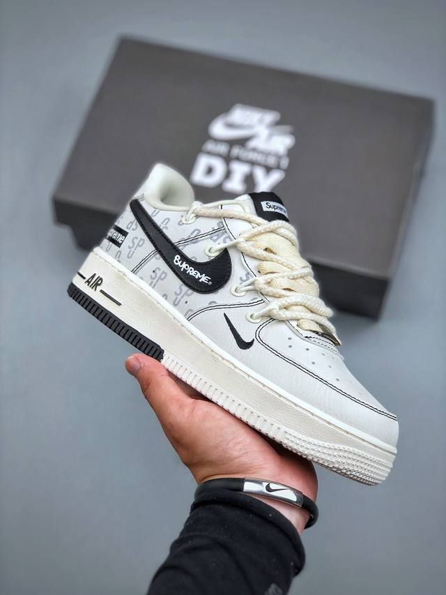 海外爆款限量发售！高端定制Nike Air Force 1 '07 Low Supreme联名--- 白黑印花 高端定制 低帮休闲板鞋 定制鞋盒 大厂纯原品质出
