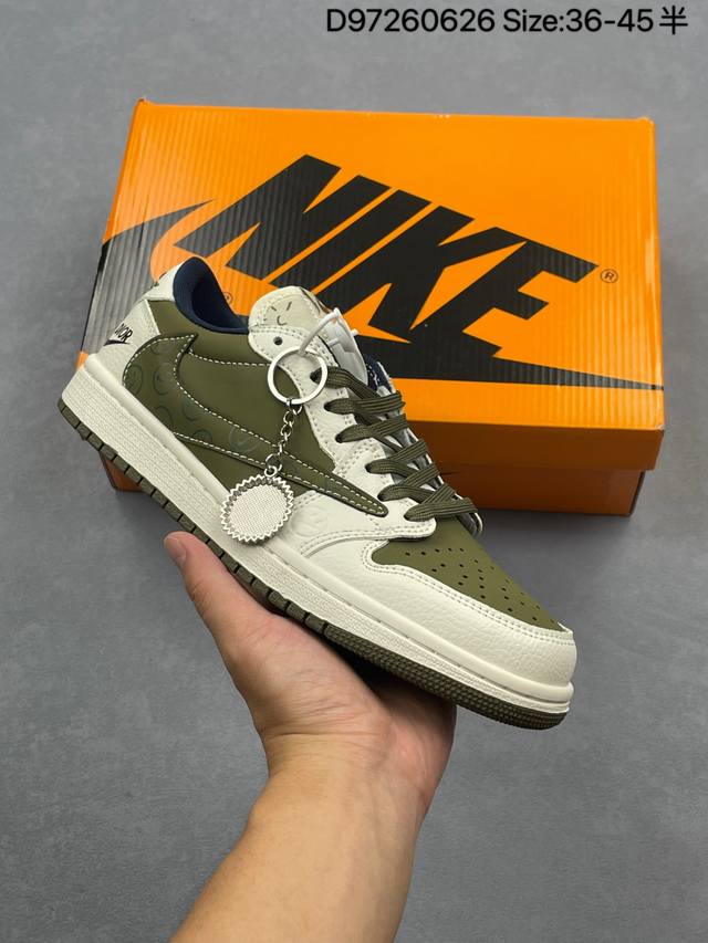 公司级Nike Air Jordan 1 X Travis Scott Aj1倒勾 乔一倒钩 ‘Diy’定制 耐克 低帮文化篮球鞋 完美品质出货 细节如图所示