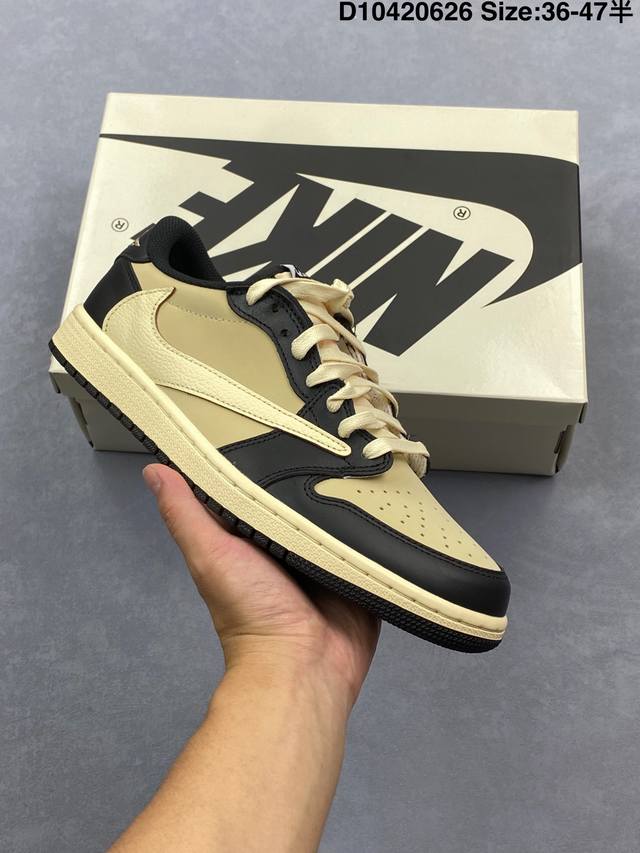 公司级Nike Air Jordan 1 X Travis Scott Aj1倒勾 乔一倒钩 ‘Diy’定制 耐克 低帮文化篮球鞋 完美品质出货 细节如图所示