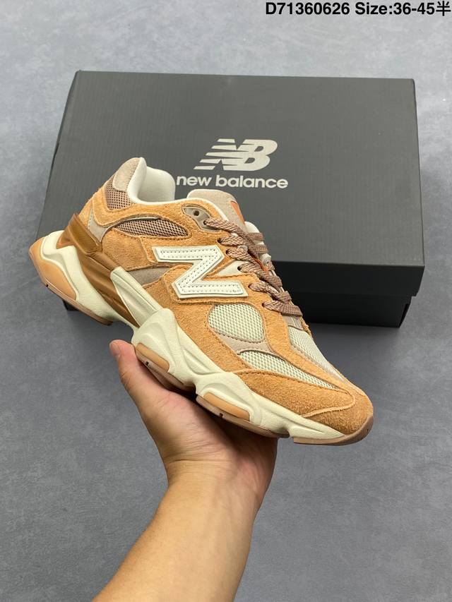 Nb9060 联名款 复古休闲运动慢跑鞋 鞋款灵感源自设计师本人对夏日的怀日回忆。鞋面大身由空间双格及磨砂鞋面拼接而生，夏日氛围拉满#采用大面积网眼以及麂皮材质