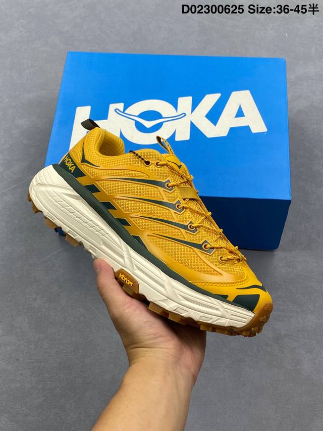 公司级Hoka Mafate Speed Three 2玛法特 超轻厚底轻量山地跑步鞋 滚动平衡科技和适度的脚后跟倾斜角度 可平稳步伐体验和柔软的脚感 鞋面采用