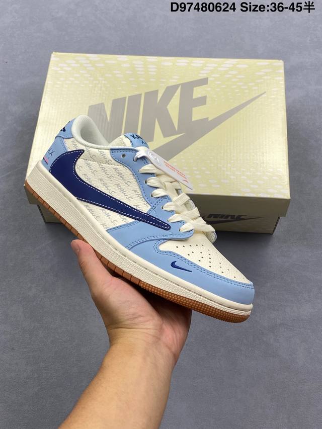 公司级Nike Air Jordan 1 X Travis Scott Aj1倒勾 乔一倒钩 ‘Diy’定制 耐克 低帮文化篮球鞋 完美品质出货 细节如图所示